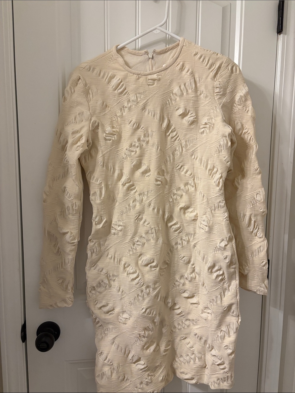 Yigal Azrouel Cream Textured Long-Sleeve Mini Dress